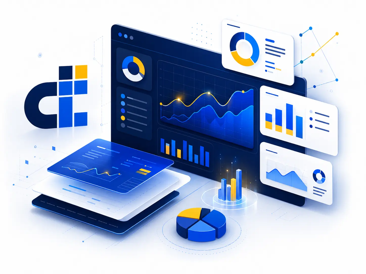 AI business transformation visual with connected data systems